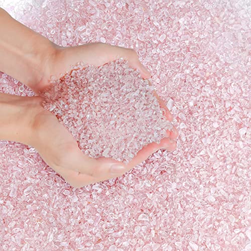 T4U Crystal Rocks for Aquarium, Rose Quartz Chips Pebbles for Plants 2 lb | Crushed gemstone gravel for fish tank decor, succulent top dressing, terrariums, vase filler, resin art and craft projects - color: #2 - Rose, size: 2 LB