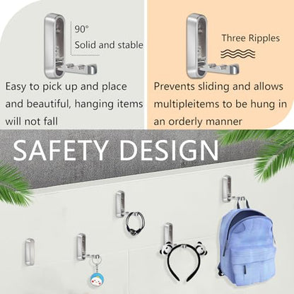 4PCS Foldable Wall Hooks, Heavy Duty Zinc Alloy Folding Wall Hooks, Folding Coat Hooks Wall Mount Bathroom Foldable Towel Hooks for Hanging Clothes, Bags, Hats, Bathrobes, Keys and Kitchen (Silver) - color: Silver, size: 4 Hooks