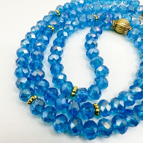 Real Blue Crystal Islamic Prayer Beads, Allah Pendant, Natural Stone 99 Beads, Tasbih, Misbaha, Tasbeeh, Rosary, Sibha, Tasbih 99, Tasbih