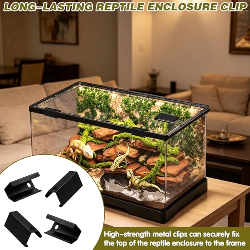 4Pcs Reptile Screen Tank Terrarium Lid Clips, Heavy Duty Terrarium Lid Cover for 5-29 Gallon Aquarium, Metal Escape Proof Lock Clip for Lizard Turtle Amphibian Enclosure Accessories
