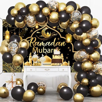 Mocsicka Ramadan Mubarak Banner Backdrop for Muslim Ramadan Kareem Banner Eid al-Fitr and Eid al-Adha Ramadan Kareem Background for Photography (Black and Gold, 70.8x43.3 inch) - color: Black and Gold