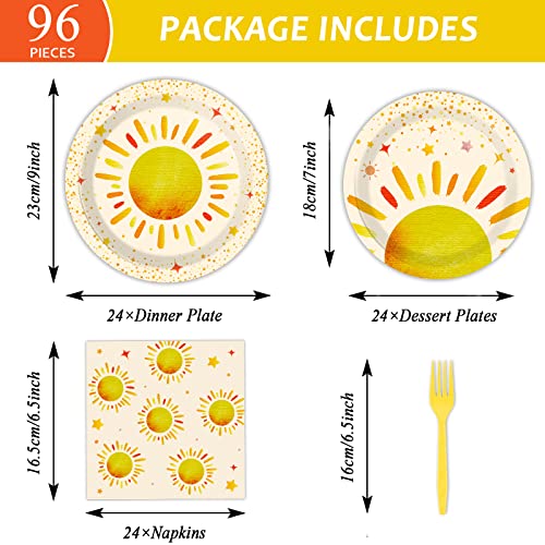 96 Pieces First Trip Around The Sun Decorations Sunshine Birthday Party Plates Boho Sun Disposable Plates Napkins Folks Paper Tableware Set for 1st Trip Around The Sun Birthday Girls Boys Supplies - style: Boho Sun