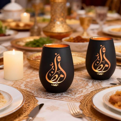Ramadan Mubarak Decor Glass Candle Holder, Matte Black Tealight & Votive Holder for Ramadan Decorations, Eid Mubarak Decor & Gifts, Islamic Decorations for Home