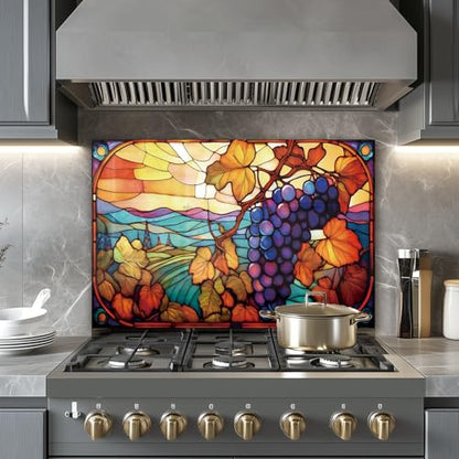 LMSDYSHU Mosaic Grapes Tempered Glass Backsplash for Kitchen Stove 30"x16" | One Piece Oven & Range Backsplash, Heat Resistant & Easy to Clean - color: Mosaic Grapes, size: 30"L x 16"W