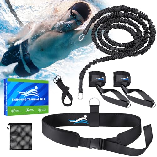 Swimming Training Belt 8-25FT Adjustable Swimming Resistance Belt, Stationary Harness for Any Pool Without Counter Current System - color: Yellow Umbrella