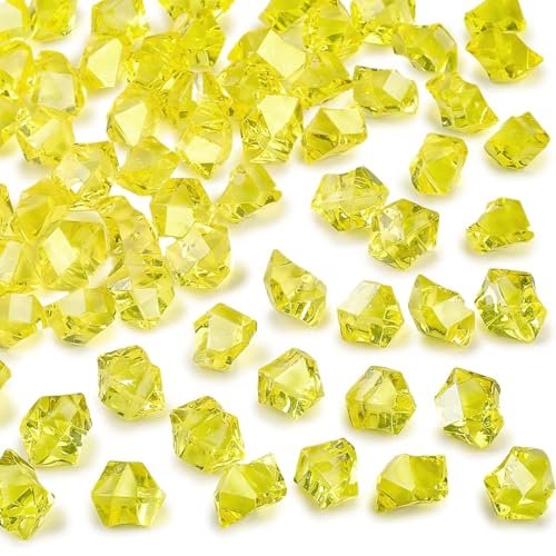 DomeStar Yellow Fake Ice Rocks, 150 PCS Acrylic Crystal for Vase Fillers | Fake Diamonds for Table Centerpieces Birthday Party Decor, Fish Tanks Decor Table Scatter DIY Craft Supplies - color: Yellow