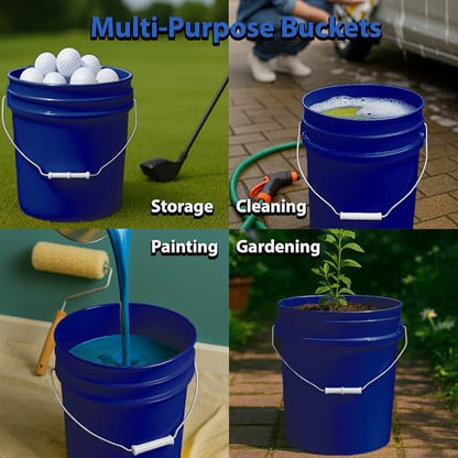 5-Gallon Bucket with Airtight Lid – Made in USA, Food Grade BPA Free Plastic, Heavy Duty Multi-Use, Metal Handle with Grip, Stackable Storage – Fina Blue, 1 Pack - color: Fina Blue, size: 1