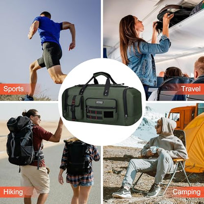 WITZMAN Travel Duffel Bags for Men Large Carry On Weekender Overnight Bag 3 in 1 Backpack with Shoe Compartment (B693 Army Green） - color: Army Green