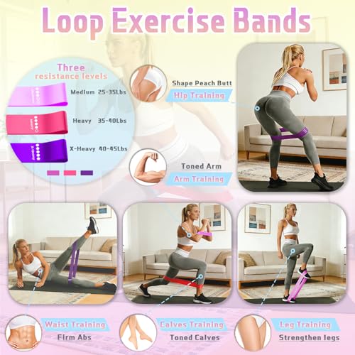 5 Pcs Resistance Bands Set, Foot Pedal Resistance Band with Handles, Workout Elastic Exercise Bands for Ab, Waist, Arm, Leg, Women Fitness Stretch Bands for Pilates, Yoga at Home, Gym - color: Purple