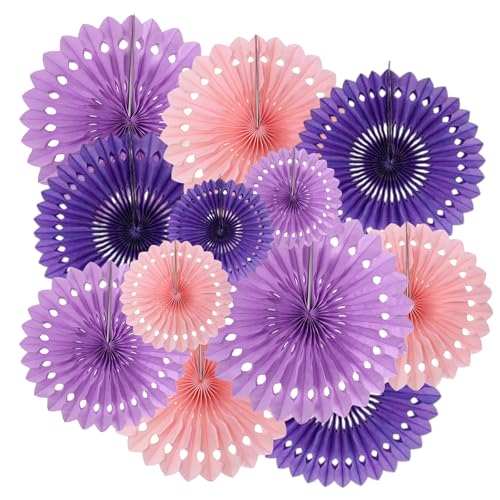 ZOOYOO Hanging Paper Fans Party Decorations,12 Pcs Pink Purple Honeycomb Round Fans,Ceiling Decor for Birthday,Wedding,Girls Day,Theme Party Backdrop - color: Pink and Purple