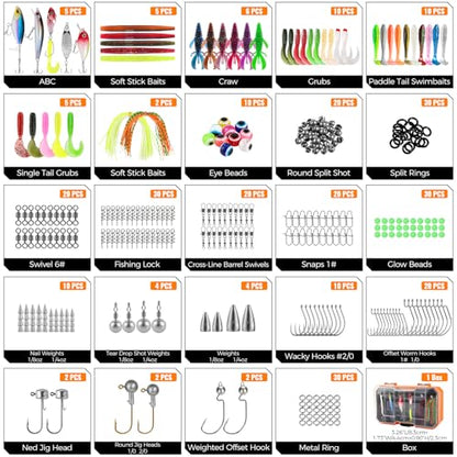 PLUSINNO Bass Fishing Lures Tackle Box Gear Kit with Tackle Included | Waterproof, Compact & Customizable, Bass Trout Fishing Gear Kit, Freshwater Topwater, 16 Rigs, Fishing Gifts for Men Starter - color: Orange 307 PCS Bass Box