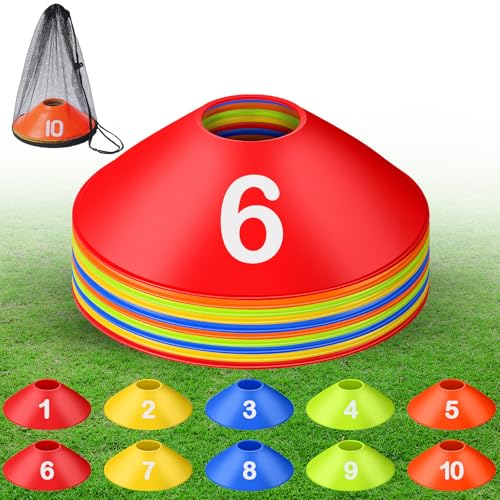 10 Pcs Numbered Sports Disc Cones 1-10 Soccer Cones with Mesh Carry Bag Flexible Agility Cones Soft Field Cones for Gym PE Classes School Activities Games, Sports Training Equipment - color: Multicolor
