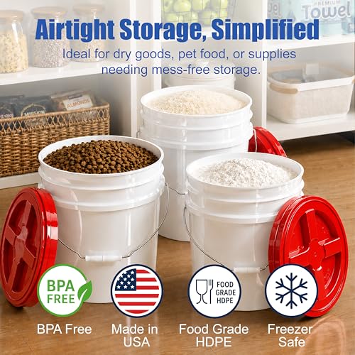 3.5 Gallon Bucket, Food-Grade w/Lid, BPA-Free, Red, 1 Pack | Airtight Gamma Seal Screw-On Lid, Heavy-Duty 90 Mil HDPE Plastic, Food Safe and Durable Container, Bulk Storage, Made in USA - color: Red, size: 1 Pack