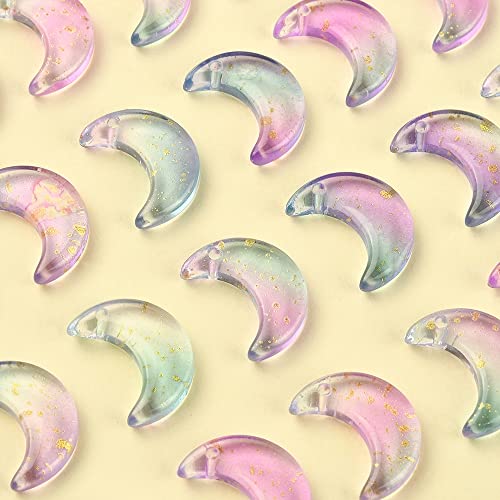 LiQunSweet 100 Pcs Fantasy Lilac Color Glass Charms Glittery Crescent Moon Charms for Earring Bracelet Necklace Jewelry Making - color: Moon Lilac Charms_100 Pcs