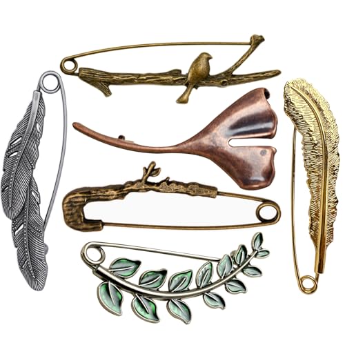 6PCS Extra Large Decorative Shawl Pin Safety Pins for Clothing Giant Retro Sweater Lapel Pins – Vintage Brooch Pins for Women With Gift Box (Mixed colors) - color: Mixed colors