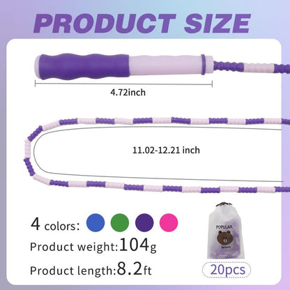 20 Pcs Soft Beaded Jump Ropes, Adjustable Length Skipping Rope, 8.2 Ft Tangle Free Segmented Jumping Rope with Storage Bag for Kids and Adults Exercise, Fitness