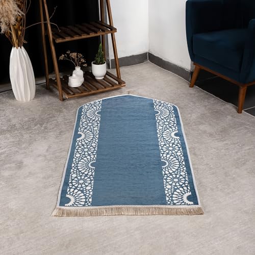 Modefa Turkish Islamic Prayer Mat - Chenille with Foam and Carrying Bag - Intricate Praying Rug Ramadan Eid Gift - Traditional Muslim Janamaz Seccade for Men Women - Mustaqim (Light Blue) - color: Light Blue