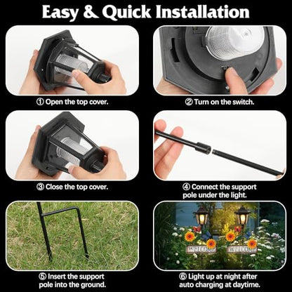 Lewondr Solar Garden Lights Butterfly, 37.4 Inch Solar Lamp Post Light with Welcome Sign & Butterflies, Outdoor Waterproof Solar Stake Lights for Yard Porch Patio Pathway Gardening Gifts, 2 Pack - style: Yellow Flowers & Butterflies