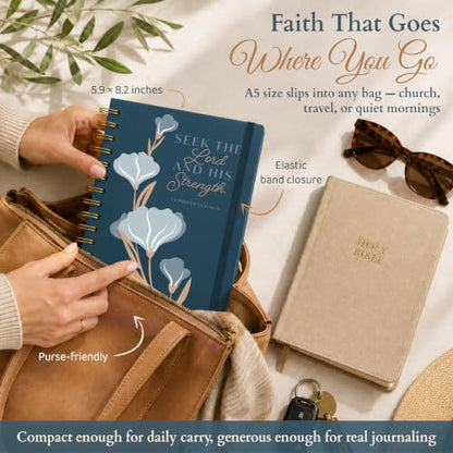 Hardcover Blank Christian Notebook – Multiple Designs – 140 Quality Pages – Seek the Lord (1 Chronicles 16:11) - color: Blue
