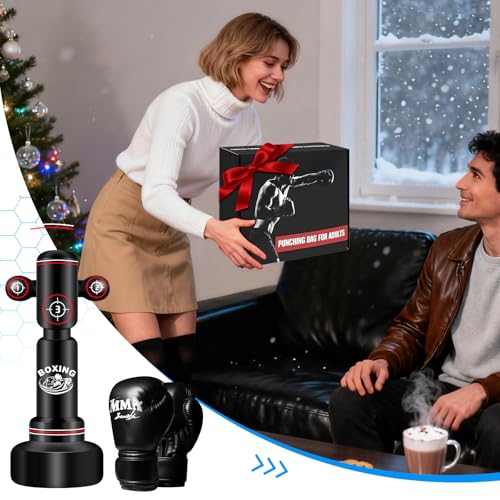 Freestanding Punching Bag with Gloves, 70'' Heavy Boxing Bag with Stand for Adult Teens, Standing Women Men Inflatable Kickboxing Bags for Beginners Training MMA Muay Thai Fitness - style: Punching Printing