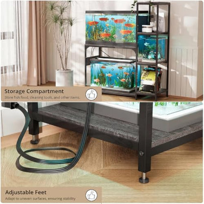 VOWNER 20-29 Gallon Fish Tank Stand with Power Outlet, Aquarium Stand, Grey | Shelves for Fish Tank Accessories Storage, Heavy Duty Metal Frame, Turtle Reptile Terrarium Stand, Load 500lb - color: Grey