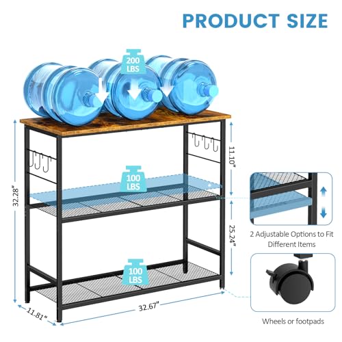 ThreeHio 20 Gallon Fish Tank Stand, 3 Tier Aquarium Stand with Adjustable Shelf, 33.11" L* 15.75" W Tabletop, Heavy Duty Terrarium Stand with Lockable Wheels, Rolling Storage Cart Shelf Rack Organizer for Kitchen, Living Room, Office, Balcony