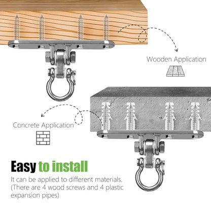 Heavy Bag Hanger,Stainless Wall Ceiling Mount Hook 180°/360° Rotation Wood Beam Holder Body Weight Strength Training Systems, Aerial Yoga Swing & Hammock - size: 4-holes with 180° Swing