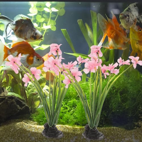 UKCOCO 2pcs Artificial Pink Aquarium Plants 2.16x1.77x8.25in Realistic Plastic Water Grass Decor Safe for Betta Fish Tanks Easy Install for Desktop & Large Aquariums