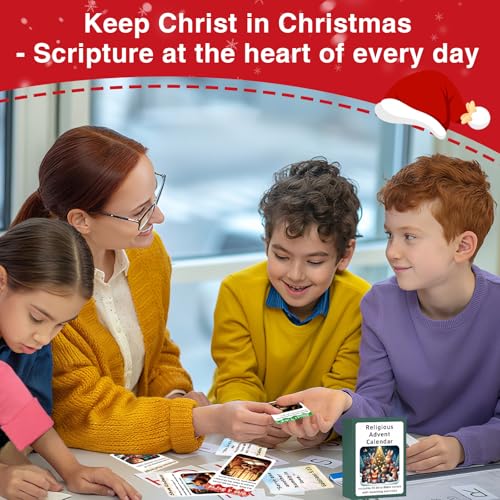 Religious Christian Advent Calendar 2025 for Kids – 24 Mindful Bible Verse Kindness Advent Scripture Activity Cards with Fun Act, Sunday School Christmas Countdown, Jesus Advent Activity for Family