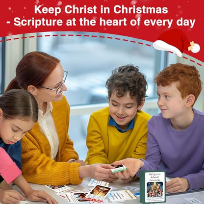 Religious Christian Advent Calendar 2025 for Kids – 24 Mindful Bible Verse Kindness Advent Scripture Activity Cards with Fun Act, Sunday School Christmas Countdown, Jesus Advent Activity for Family