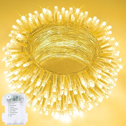 33FT 100 LED Battery Operated Christmas String Lights 8 Modes Twinkle Light - color: Warm White, size: 1PK(100LED)