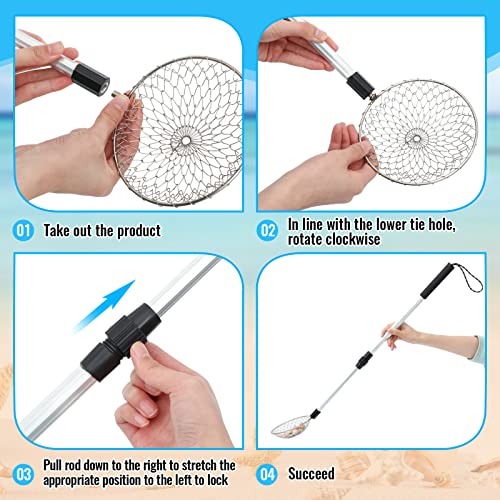 Roshtia 4 Pcs Beach Sand Sifter Set, Adjustable Long Handle Shell Scoop, Shark Tooth Sifter Mesh Shovel for Family Seashell Collecting, Sea Glass Hunting and Beach Treasure Fun - color: Gray, size: 30 Inch, style: Round