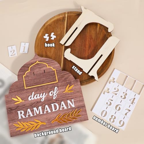 Ramadan Advent Calendar, Wood Ramadan Advent Calendar 2026 Countdown with Stand Reusable Family Eid Mubarak Home Table Decoration Gifts with Interchangeable Numbers
