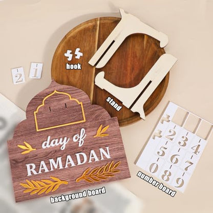 Ramadan Advent Calendar, Wood Ramadan Advent Calendar 2026 Countdown with Stand Reusable Family Eid Mubarak Home Table Decoration Gifts with Interchangeable Numbers