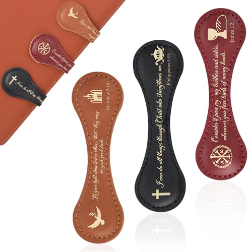 Christian Magnetic Leather Bookmark,3 Pcs Vintage Bible Leather Bookmarks, Inspirational Christian Bookmarks, Religious Bible Verse Bookmarks, Clips Gifts for Women Men Reading Lovers