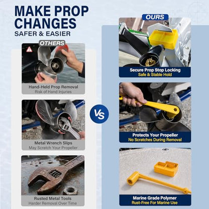 1-1/16" Boat Prop Wrench & PMPS-1-DP Prop Stop Block Kit, 91-859046Q4 Polymer Propeller Wrench - Works for Mercury Mercruiser Alpha, Fits All Outboard & Stern Drive Applications Light-Weight, Yellow