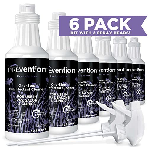 Prevention Ready-To-Use Disinfecting Cleaner – Hospital Grade Disinfectant Spray Solution for Salons, Spas, Clinics, Surfaces – Sanitizing Solution & Two Reusable Sprayers – 32oz Bottle (6 Pack) - size: Spray Cleaner (6 Pack + 2 Spray Heads)