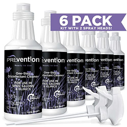 Prevention Ready-To-Use Disinfecting Cleaner – Hospital Grade Disinfectant Spray Solution for Salons, Spas, Clinics, Surfaces – Sanitizing Solution & Two Reusable Sprayers – 32oz Bottle (6 Pack) - size: Spray Cleaner (6 Pack + 2 Spray Heads)
