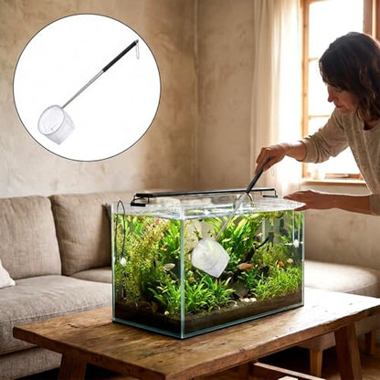 2Pcs Aquarium Shrimp Net, 3.3In Stainless Steel Fish Nets for Aquarium Small Fish Tank Shrimp Net Debris Cleaning Tool with Extendable Handle for Shrimps Baby Fishes Food Residue Skimming