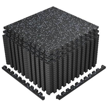 SUPERJARE 1" Extra-Thick Rubber Top Exercise Mat, Puzzle Gym Flooring for Home Gym, Gym Mat for Workout Equipment, Interlocking Floor Tiles with EVA Foam, 18 Pcs 72 Sq Ft, Black/Grey - size: 18 Tiles (72 Sq Ft)