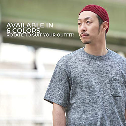 100% Cotton Skull Caps for Men, Knit Kufi Hat for Muslim Prayer, Women's Mesh Crochet Beanie, Ideal Head Wear During Summer - color: Black