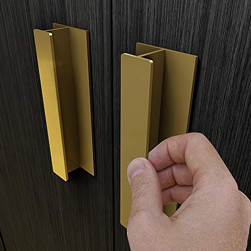 HRX Self-Adhesive Edge Fingerpull Door Handle - Easy to Install Screwless Peel and Stick on Glass, Wood, Metal, Plastic - Sliding Doors Knob for Kitchen Fronts, Drawers & Dressers Panels - 2 Pack - color: Brass Gold