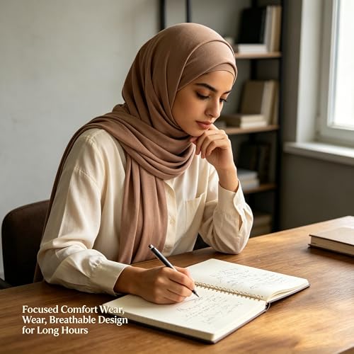 Jersey Hijab Scarf for Women,Lightweight Muslim Turban Head Scarf Modal Feel Hijab Coverings for Prayer with Clip - color: Khaki