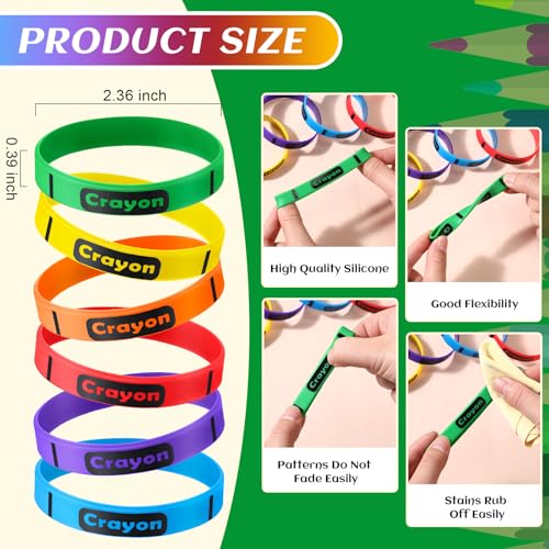 96 Pcs Crayon Themed Pencils Silicone Bracelets Bulk Back to School Supplies Set Crayon Party Favors First Day of School Gifts for Kids Students Classroom Rewards Gifts Birthday Party Supplies - style: Crayon