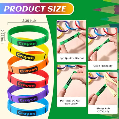 96 Pcs Crayon Themed Pencils Silicone Bracelets Bulk Back to School Supplies Set Crayon Party Favors First Day of School Gifts for Kids Students Classroom Rewards Gifts Birthday Party Supplies - style: Crayon