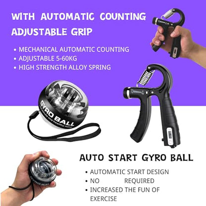 Hand Grip Strengthener Workout Kit (8 Pack) Forearm Grip Adjustable Resistance Hand Gripper, Finger Stretcher, Gyro Ball，Finger Exerciser, Grip Ring