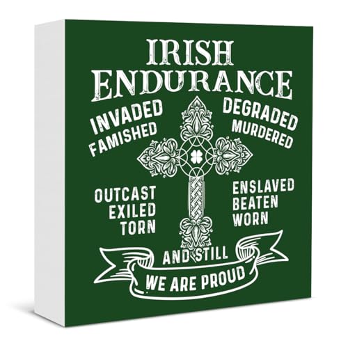 Green St. Patrick's Day Decorations - Cross Irish We Are Proud Wooden Box Sign Irish St Patrick's Day Home Office Cafe Shelf Wall Decor - color: P-Cross Irish