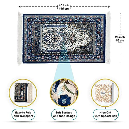 Thick Islamic Prayer Mat, Gifts for Muslim Women & Men, Adult Salah Mat, Eid Mubarak Blue - color: Blue
