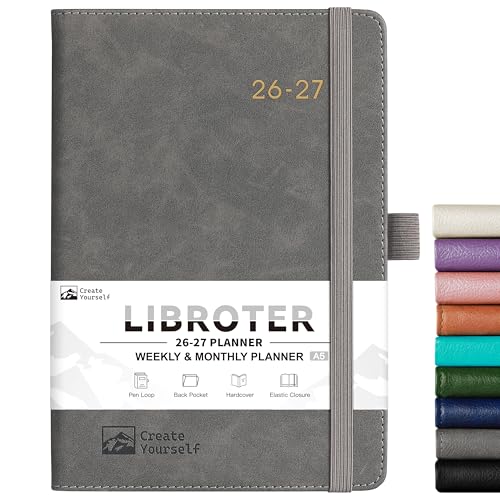 2026-2027 Planner - Academic Planner 2026-2027 Weekly Monthly Planner, July 2026 - June 2027, 5.7'' x 8.4'', Thick Paper, Leather Cover, Pen Holder, Back Pocket, Perfect Daily Organizer- Grey - color: Grey