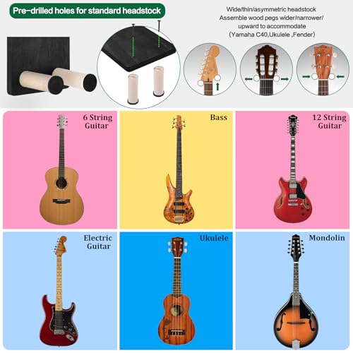 Keebofly Guitar Wall Mount - Single Pack, Wall Hanger with Pick Holder - Guitar & Ukulele Rack, Rustic Wood Black, Patented - color: Single Pack_Black